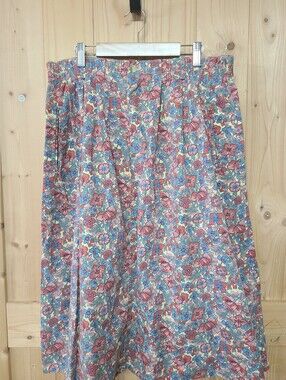 L.L. Bean Floral Midi‎ Skirt Womens L Petite Multi Excellent Vintage USA Made